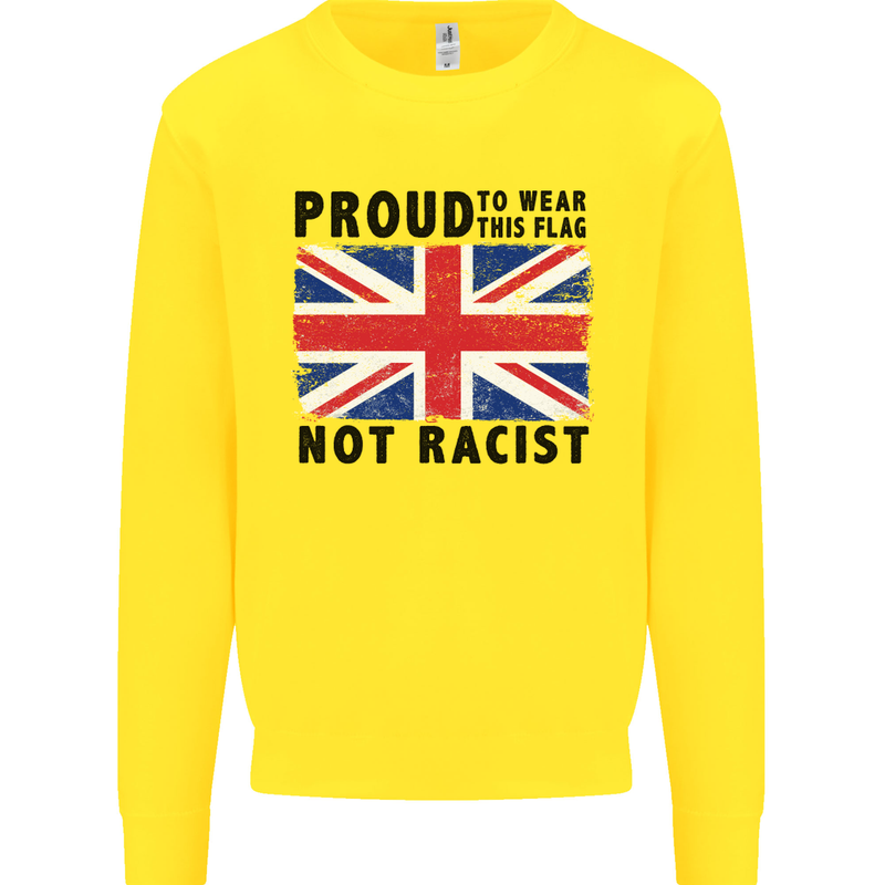 Proud to Wear Flag Not Racist Union Jack Kids Sweatshirt Jumper Yellow