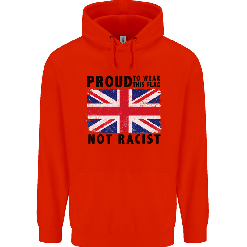 Proud to Wear Flag Not Racist Union Jack Mens 80% Cotton Hoodie Bright Red