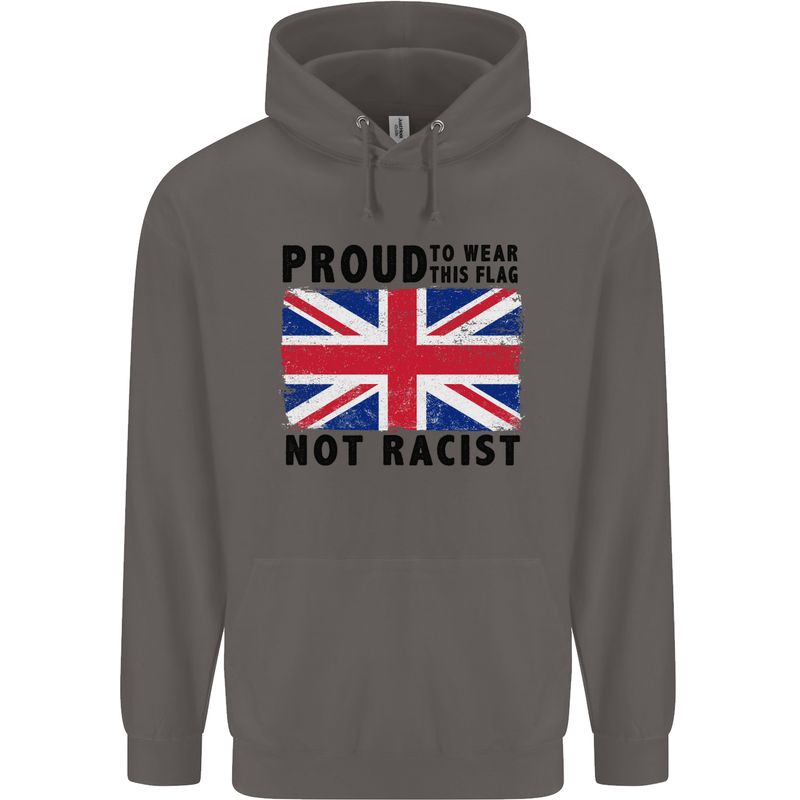 Proud to Wear Flag Not Racist Union Jack Mens 80% Cotton Hoodie Charcoal