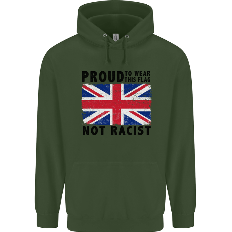 Proud to Wear Flag Not Racist Union Jack Mens 80% Cotton Hoodie Forest Green