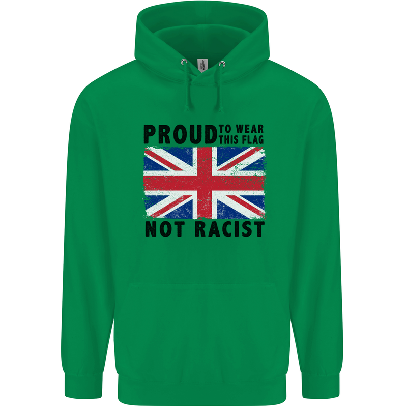 Proud to Wear Flag Not Racist Union Jack Mens 80% Cotton Hoodie Irish Green