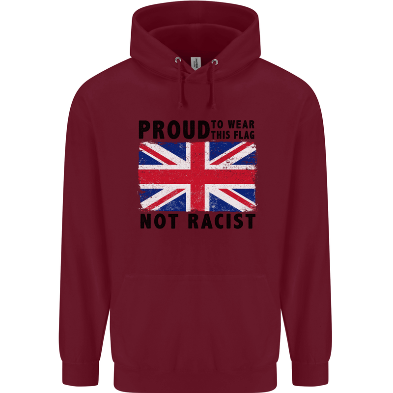 Proud to Wear Flag Not Racist Union Jack Mens 80% Cotton Hoodie Maroon