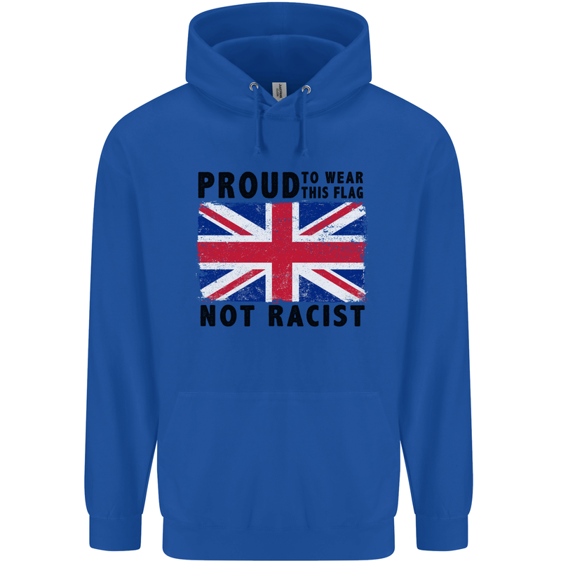 Proud to Wear Flag Not Racist Union Jack Mens 80% Cotton Hoodie Royal Blue
