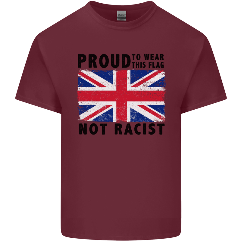 Proud to Wear Flag Not Racist Union Jack Mens Cotton T-Shirt Tee Top Maroon