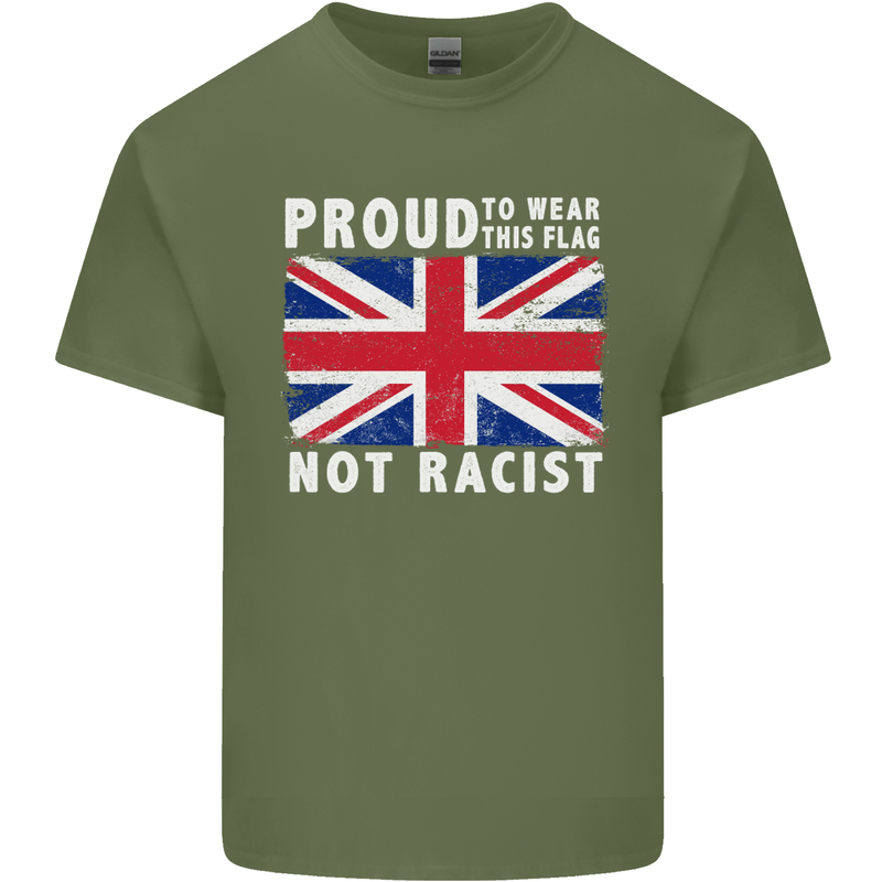 Proud to Wear Flag Not Racist Union Jack Mens Cotton T-Shirt Tee Top Military Green