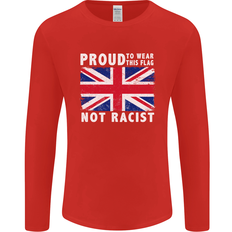 Proud to Wear Flag Not Racist Union Jack Mens Long Sleeve T-Shirt Red