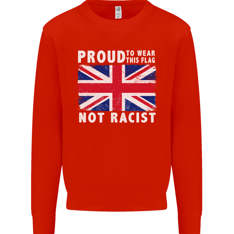 Proud to Wear Flag Not Racist Union Jack Mens Sweatshirt Jumper Bright Red