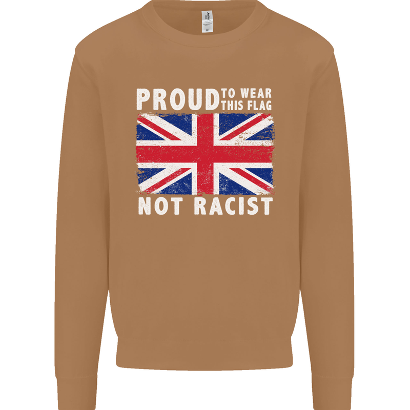 Proud to Wear Flag Not Racist Union Jack Mens Sweatshirt Jumper Caramel Latte