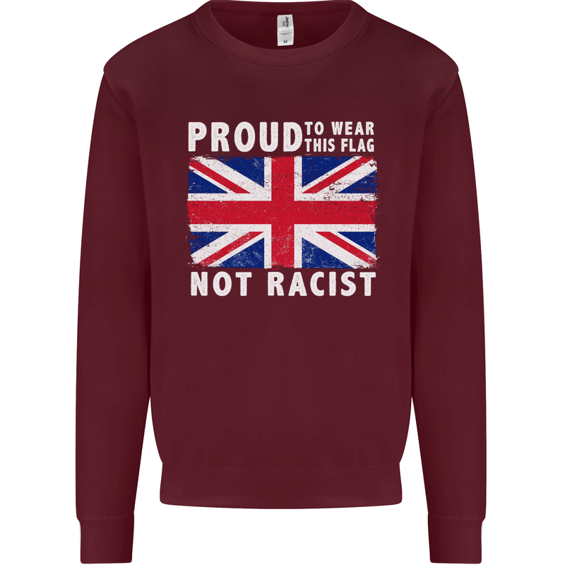 Proud to Wear Flag Not Racist Union Jack Mens Sweatshirt Jumper Maroon