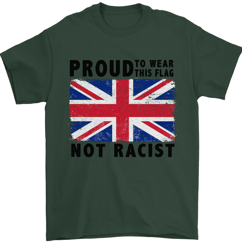 Proud to Wear Flag Not Racist Union Jack Mens T-Shirt Cotton Gildan Forest Green