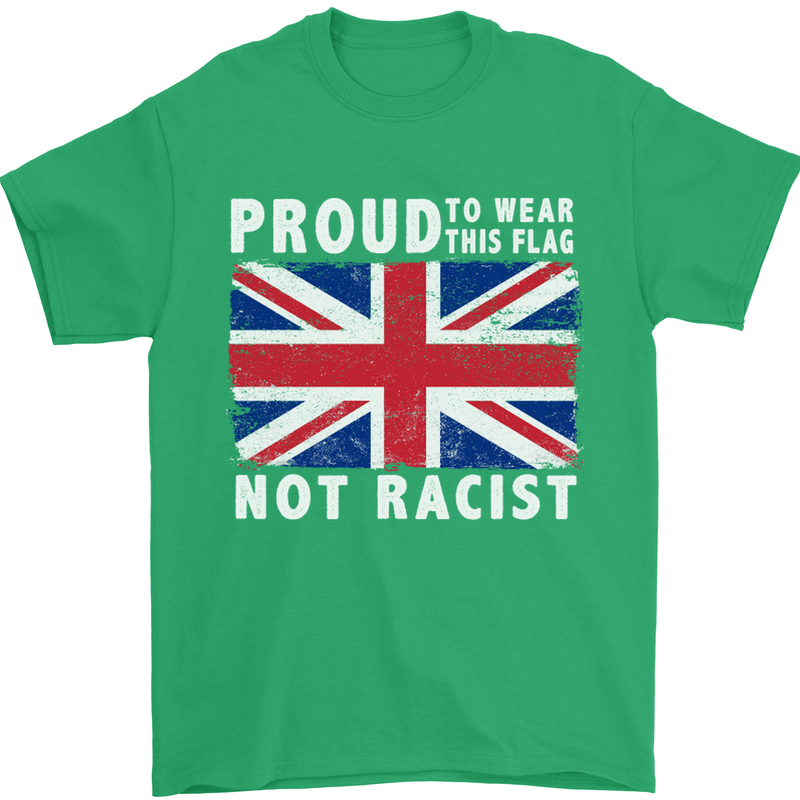 Proud to Wear Flag Not Racist Union Jack Mens T-Shirt Cotton Gildan Irish Green