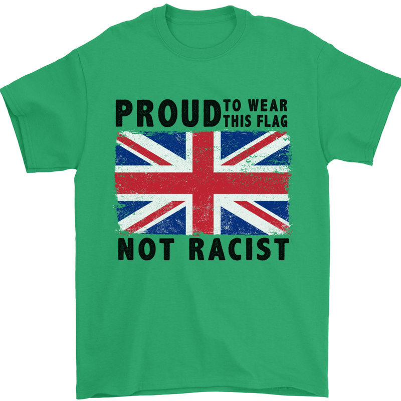 Proud to Wear Flag Not Racist Union Jack Mens T-Shirt Cotton Gildan Irish Green