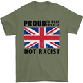 Proud to Wear Flag Not Racist Union Jack Mens T-Shirt Cotton Gildan Military Green