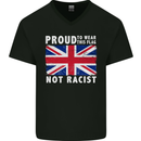 Proud to Wear Flag Not Racist Union Jack Mens V-Neck Cotton T-Shirt Black