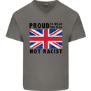 Proud to Wear Flag Not Racist Union Jack Mens V-Neck Cotton T-Shirt Charcoal