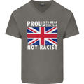 Proud to Wear Flag Not Racist Union Jack Mens V-Neck Cotton T-Shirt Charcoal