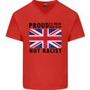 Proud to Wear Flag Not Racist Union Jack Mens V-Neck Cotton T-Shirt Red
