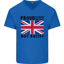 Proud to Wear Flag Not Racist Union Jack Mens V-Neck Cotton T-Shirt Royal Blue