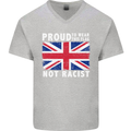 Proud to Wear Flag Not Racist Union Jack Mens V-Neck Cotton T-Shirt Sports Grey