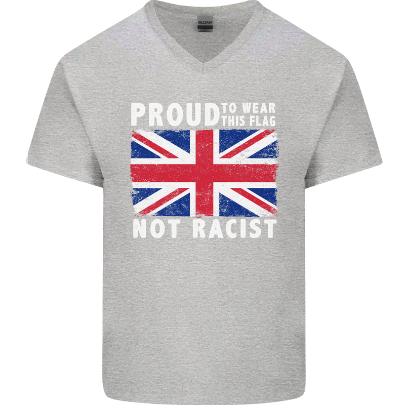 Proud to Wear Flag Not Racist Union Jack Mens V-Neck Cotton T-Shirt Sports Grey