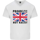 Proud to Wear Flag Not Racist Union Jack Mens V-Neck Cotton T-Shirt White