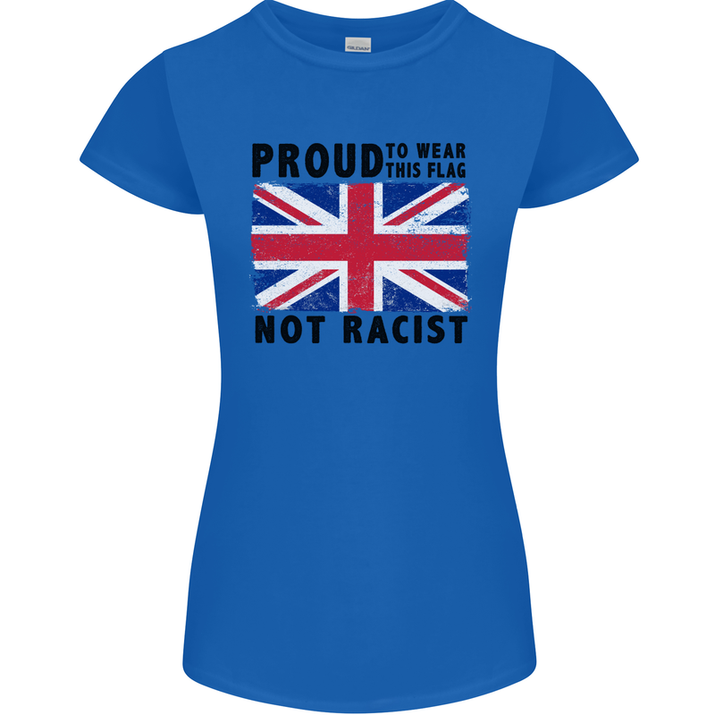 Proud to Wear Flag Not Racist Union Jack Womens Petite Cut T-Shirt Royal Blue