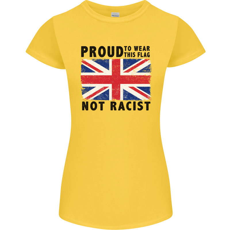 Proud to Wear Flag Not Racist Union Jack Womens Petite Cut T-Shirt Yellow