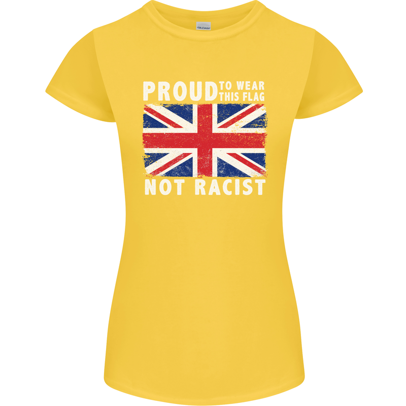 Proud to Wear Flag Not Racist Union Jack Womens Petite Cut T-Shirt Yellow
