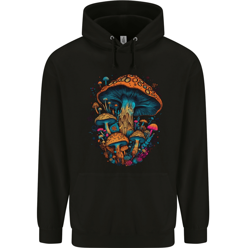 Psychedelic Magic Mushrooms LSD Trippy Mens 80% Cotton Hoodie Black