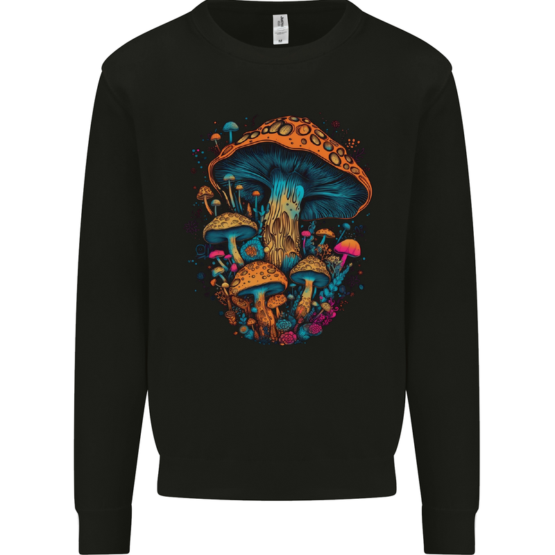 Psychedelic Magic Mushrooms LSD Trippy Mens Sweatshirt Jumper Black