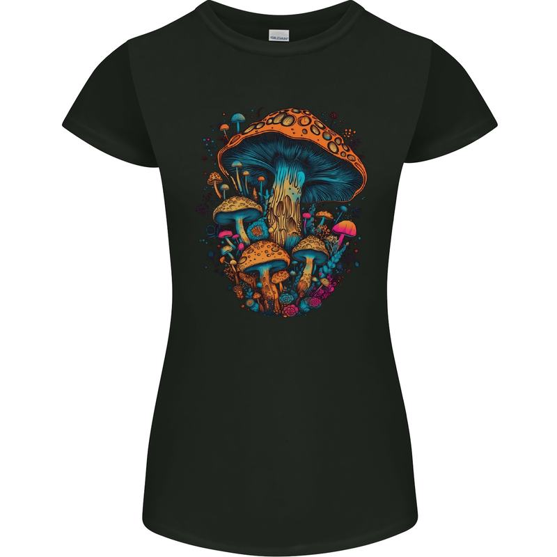 Psychedelic Magic Mushrooms LSD Trippy Womens Petite Cut T-Shirt Black