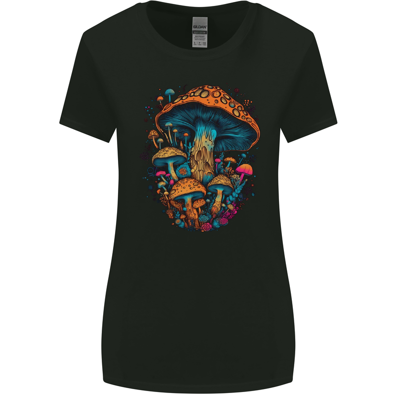 Psychedelic Magic Mushrooms LSD Trippy Womens Wider Cut T-Shirt Black