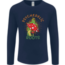 Psychedelic Roots Magic Mushrooms LSD Hippy Mens Long Sleeve T-Shirt Navy Blue
