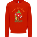 Psychedelic Roots Magic Mushrooms LSD Hippy Mens Sweatshirt Jumper Bright Red