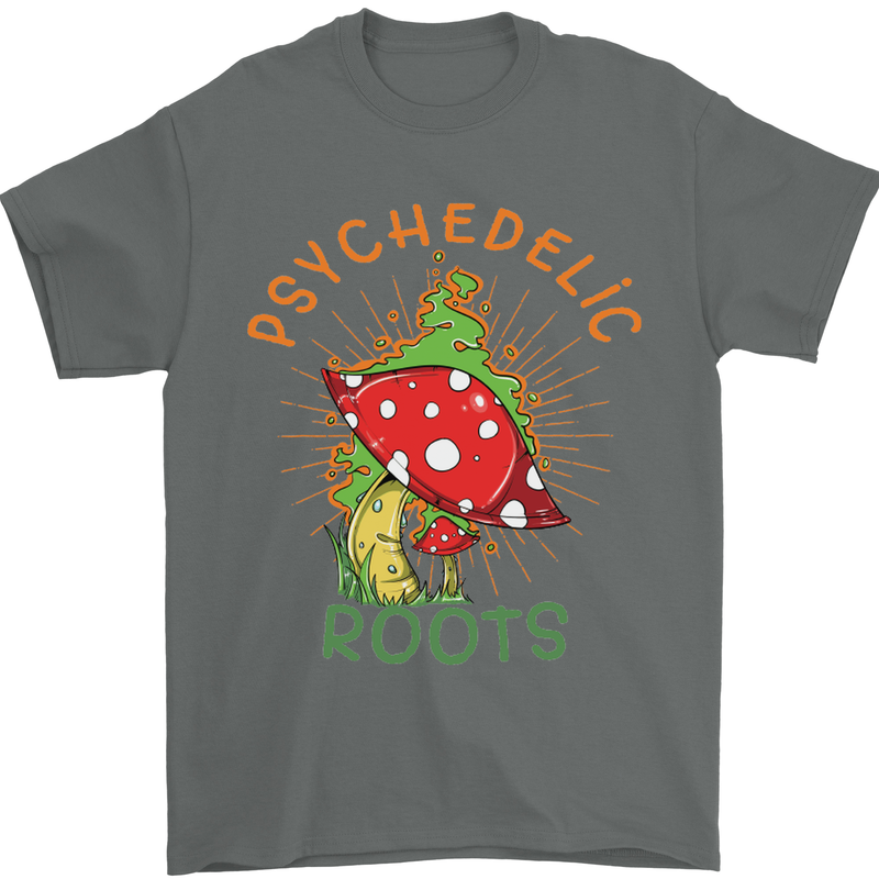 Psychedelic Roots Magic Mushrooms LSD Hippy Mens T-Shirt 100% Cotton Charcoal