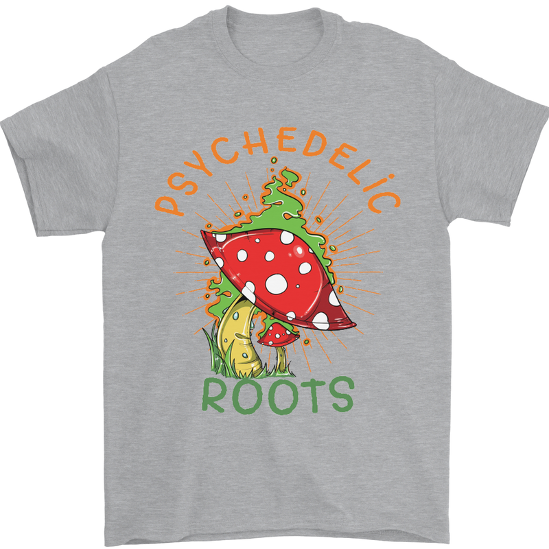 Psychedelic Roots Magic Mushrooms LSD Hippy Mens T-Shirt 100% Cotton Sports Grey