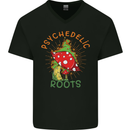 Psychedelic Roots Magic Mushrooms LSD Hippy Mens V-Neck Cotton T-Shirt Black