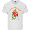 Psychedelic Roots Magic Mushrooms LSD Hippy Mens V-Neck Cotton T-Shirt White