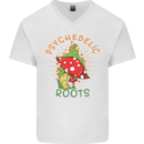 Psychedelic Roots Magic Mushrooms LSD Hippy Mens V-Neck Cotton T-Shirt White