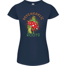 Psychedelic Roots Magic Mushrooms LSD Hippy Womens Petite Cut T-Shirt Navy Blue
