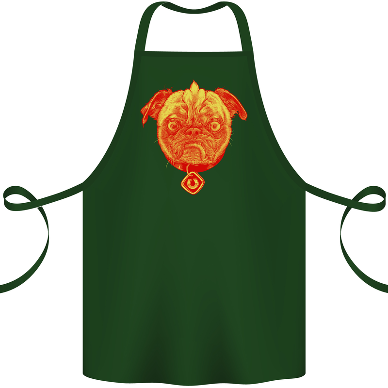 Pug Finger Flip Offensive Funny Dog Cotton Apron 100% Organic Forest Green