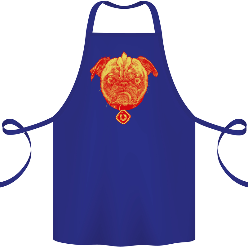 Pug Finger Flip Offensive Funny Dog Cotton Apron 100% Organic Royal Blue