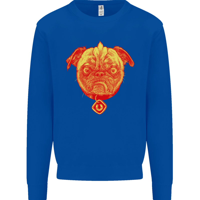 Pug Finger Flip Offensive Funny Dog Kids Sweatshirt Jumper Royal Blue