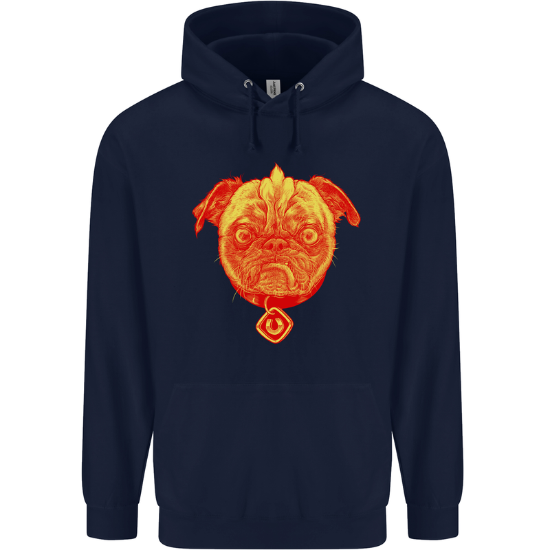 Pug Finger Flip Offensive Funny Dog Mens 80% Cotton Hoodie Navy Blue
