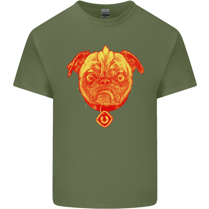 Pug Finger Flip Offensive Funny Dog Mens Cotton T-Shirt Tee Top Military Green