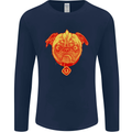 Pug Finger Flip Offensive Funny Dog Mens Long Sleeve T-Shirt Navy Blue