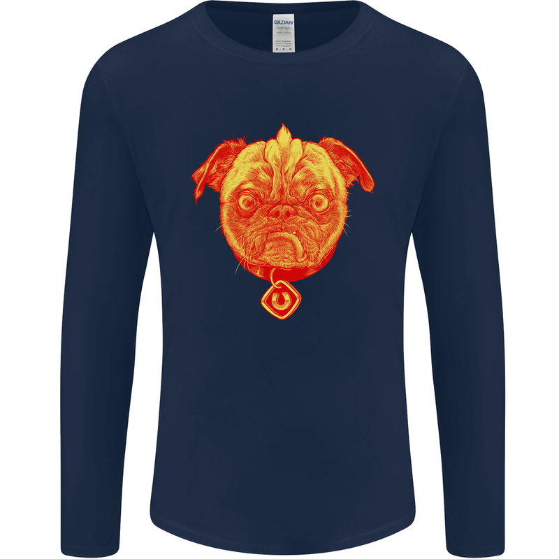 Pug Finger Flip Offensive Funny Dog Mens Long Sleeve T-Shirt Navy Blue
