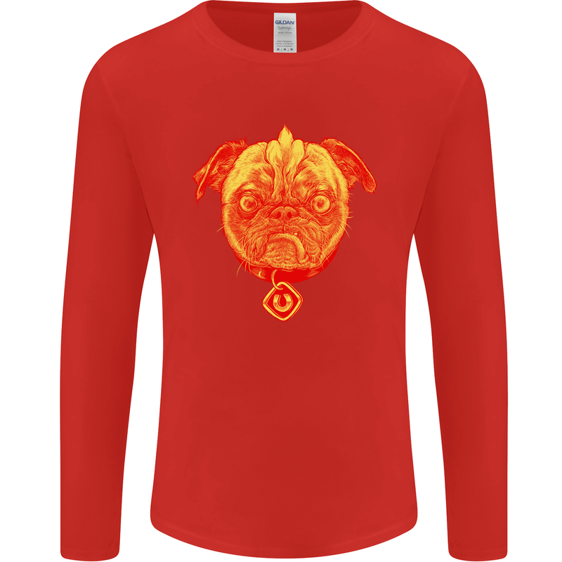 Pug Finger Flip Offensive Funny Dog Mens Long Sleeve T-Shirt Red