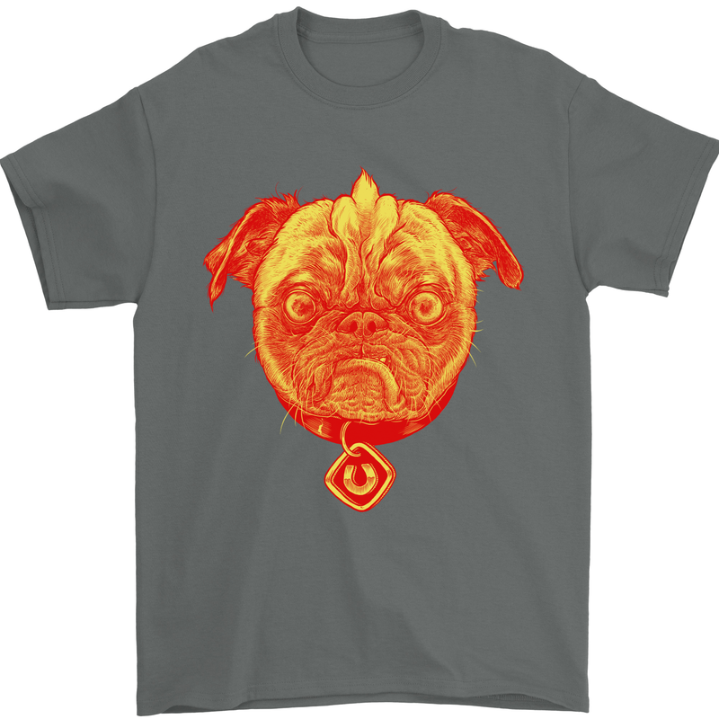 Pug Finger Flip Offensive Funny Dog Mens T-Shirt Cotton Gildan Charcoal