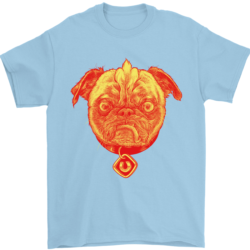 Pug Finger Flip Offensive Funny Dog Mens T-Shirt Cotton Gildan Light Blue